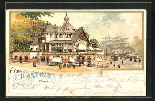 Lithographie Hamburg-St. Pauli, Gasthaus Fährhaus