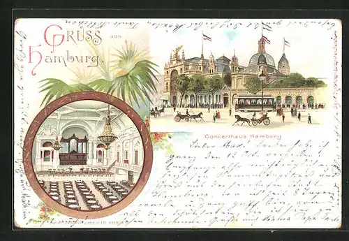Lithographie Hamburg-St. Pauli, Konzerthaus Hamburg, Innenansicht Konzert-Saal