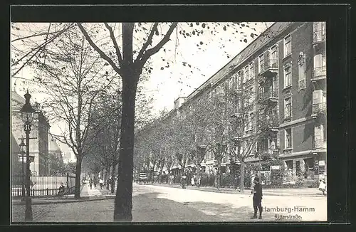 AK Hamburg-Hamm, Ritterstrasse, flanierende Passanten