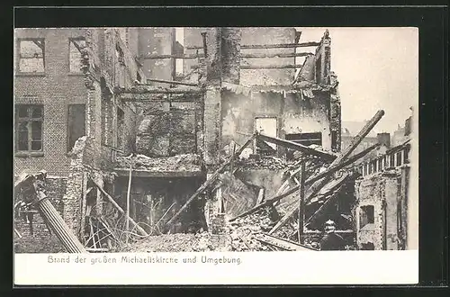 AK Hamburg-Neustadt, Brand der Michaeliskirche und Umgebung 1906