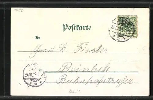 Lithographie Hamburg-Blankenese, Lessing-Denkmal, Dampfschiff Fürst Bismarck, Krieger-Denkmal