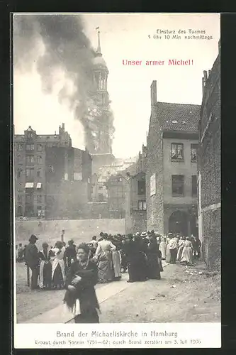 AK Hamburg-Neustadt, Brand der Michaeliskirche am 3.7.1906