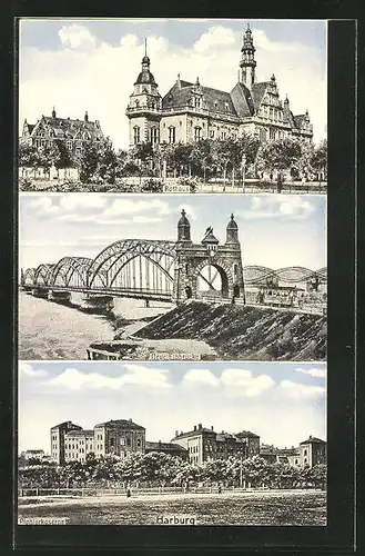 AK Hamburg-Harburg, Rathaus, Pionierkaserne, Neue Elbbrücke