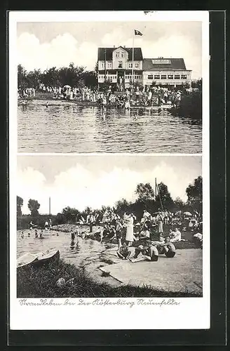 AK Hamburg-Neuenfelde, Gasthof Fährhaus Kösterburg, Strandleben