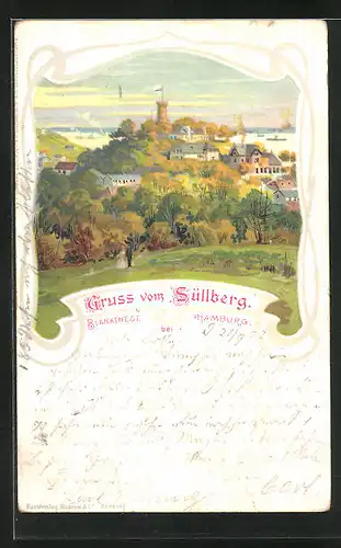 Lithographie Hamburg-Blankenese, Süllberg im goldenen Herbstlicht