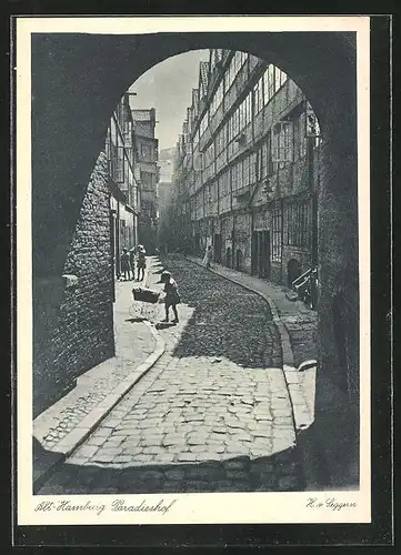 AK Alt-Hamburg, Strassenpartie am Paradieshof