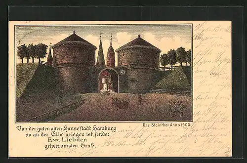 Lithographie Alt-Hamburg, Steinthor anno 1600