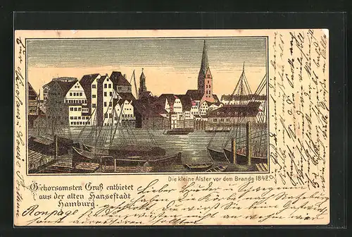 Lithographie Alt-Hamburg, Kleine Alster vor dem Brande 1842