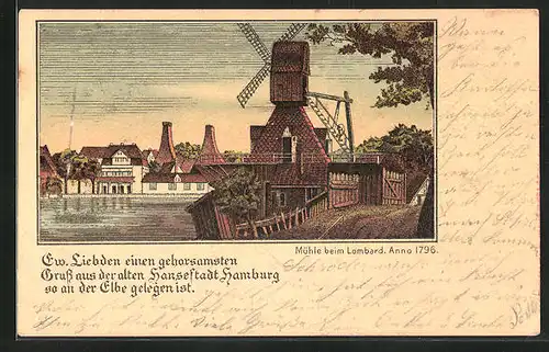 Lithographie Alt-Hamburg, Mühle beim Lombard anno 1796