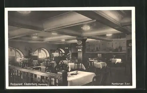 AK Hamburg-St.Georg, Restaurant Klosterburg, Hamburger Saal, Glockengiesserwall 1