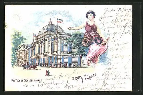Lithographie Hamburg-St.Georg, Deutsches Schauspielhaus