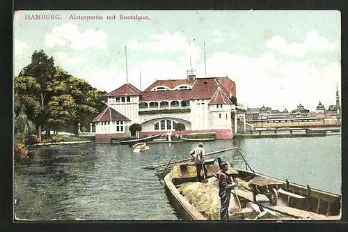 AK Hamburg-St.Georg, Alsterpartie mit Bootshaus