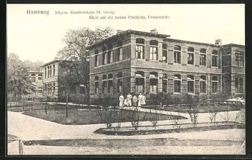 AK Hamburg-St.Georg, Allgem. Krankenhaus St. Georg mit Blick auf die neuen Pavillons von der Frauenseite