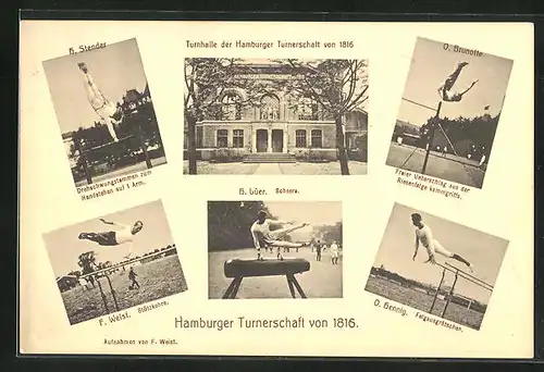 AK Hamburg-St.Georg, Hamburger Turnerscaft von 1816, Scheere am Pferd, Stützkehre am Reck