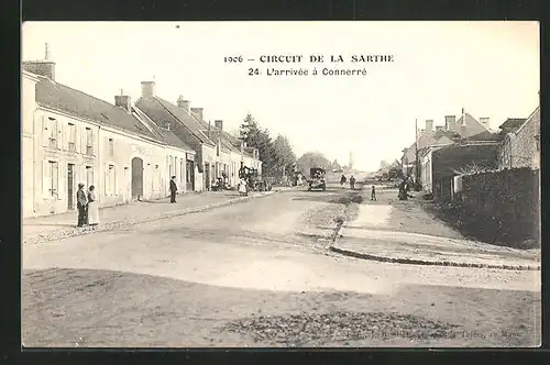 AK Circuit de la Sarthe 1906, L`arrivée à Connerré, Autorennen