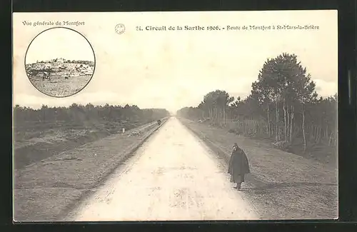 AK Circuit de la Sarthe 1906, Route de Montfort à St-Mars-la-Brière, Autorennen