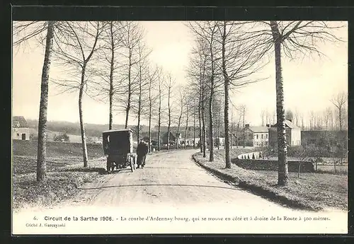 AK Circuit de la Sarthe 1906, La courbe d`Ardennay bourg, qui se trouve en côte et à droite de la Route à 500 mètres