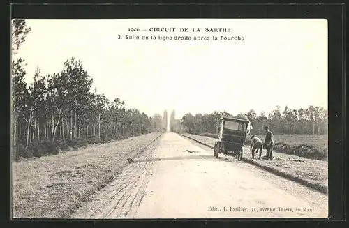 AK Circuit de la Sarthe 1906, Suite de la ligne droite après la Fourche, Autorennen