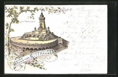 Lithographie Kyffhäuser, Kaiser-Wilhelm Denkmal