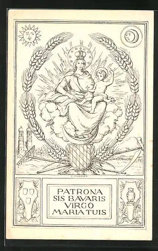 Lithographie Patrona Sis Bavaris Virgo Maria Tuis, Jungfrau Maria mit dem Jesukind