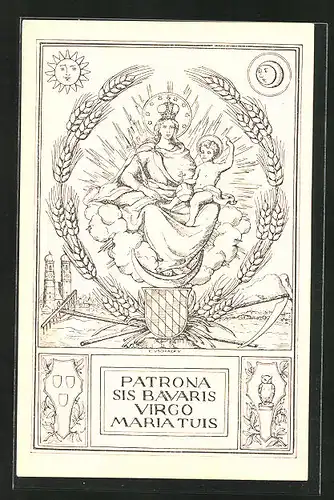 Lithographie Schutzpatronin, Patrona Sis Bavaris Virgo Maria Tuis, Jungfrau Maria mit dem Jesukind