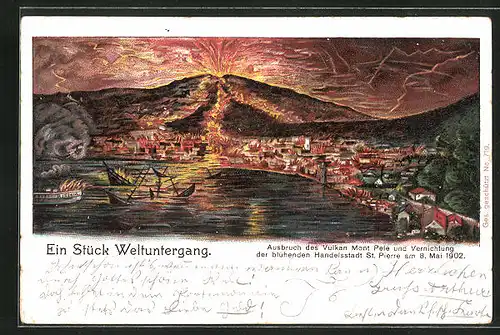 AK St. Pierre, Ausbruch des Vulkans Mont Pelé und Vernichtung der blühenden Handelsstadt 1902