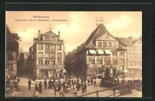 AK Hamburg-Neustadt, Schaarmarkt mit Geschäften, Ecke Gr. Bäckergang u. Schaarsteinweg