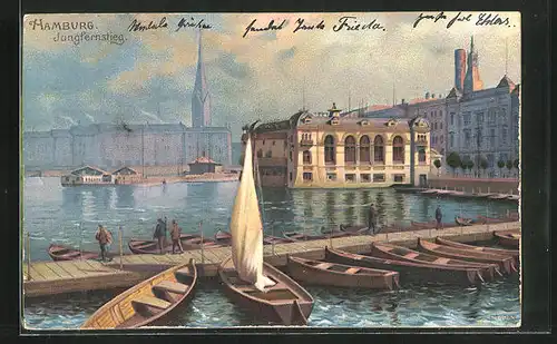 AK Hamburg-Neustadt, Jungfernstieg mit Booten