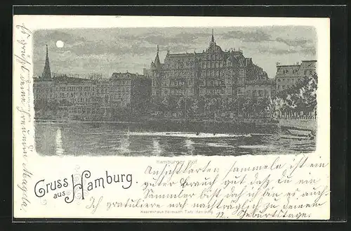 Mondschein-AK Hamburg-Neustadt, Hotel Hamburger Hof