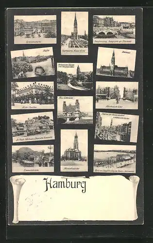 AK Hamburg, Rathaus, Michaeliskirche, Neue Elbbrücke