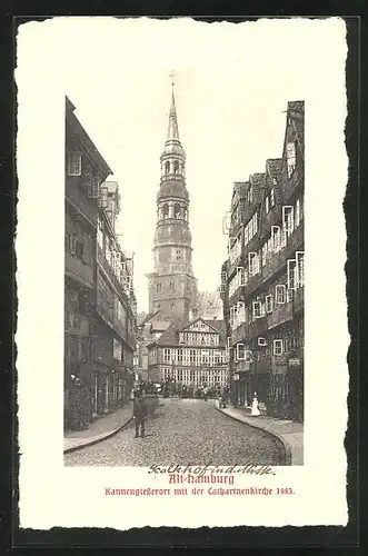 AK Hamburg, Kannengiesserort mit der Catherinenkirche im Jahr 1883