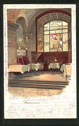Lithographie Hamburg, Rathsweinkeller Zur Bunten Kuh