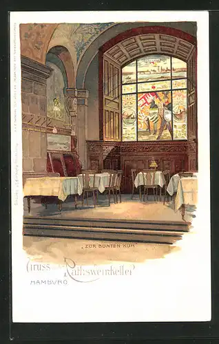 Lithographie Hamburg, Rathsweinkeller Zur Bunten Kuh