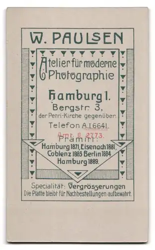 Fotografie W. Paulsen, Hamburg, Bergstr. 3, Portrait Herr mit Schnauzbart & Glatze