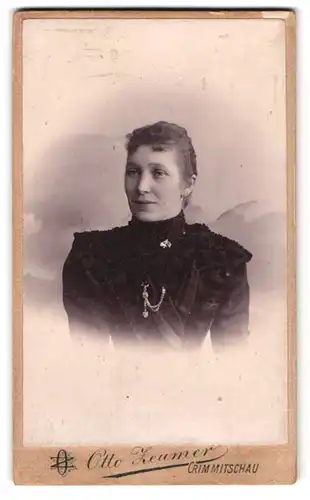 Fotografie Otto Zeumer, Crimmitschau, Jacobsgasse 14, Dame im dunklen Kleid mit Ohrringen
