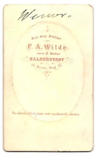 Fotografie F. A. Wilde, Halberstadt, Breite Weg 15, Portrait kleines Mädchen in hübscher Kleidung