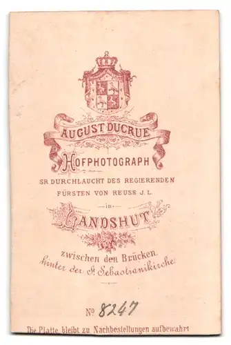 Fotografie August Ducrue, Landshut, Portrait bürgerliche Dame mit Flechtfrisur