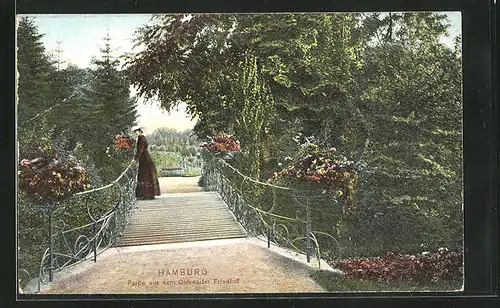 AK Hamburg-Ohlsdorf, Partie aus dem Ohlsdorfer Friedhof