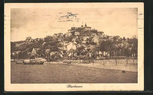 AK Hamburg-Blankenese, Strandpartie mit Segelschiffen