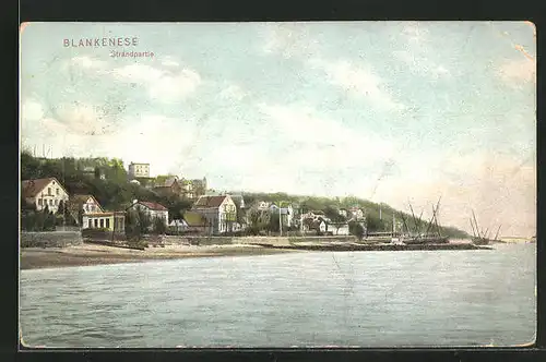 AK Hamburg-Blankenese, Strandpartie mit Segelschiffen