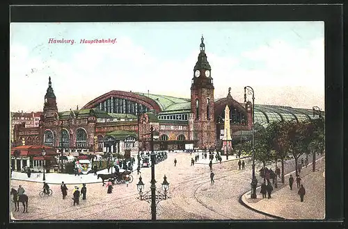 AK Hamburg-St.Georg, Hauptbahnhof mit Passanten