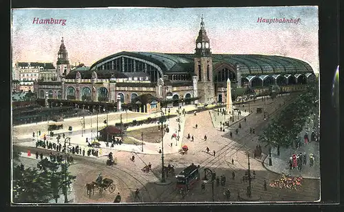AK Hamburg-St.Georg, Hauptbahnhof mit Passanten und Strassenbahn