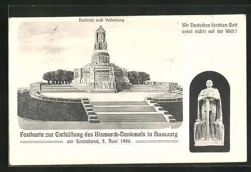 AK Hamburg-St. Pauli, Festkarte zur Enthüllung des Bismarck-Denkmals 1906