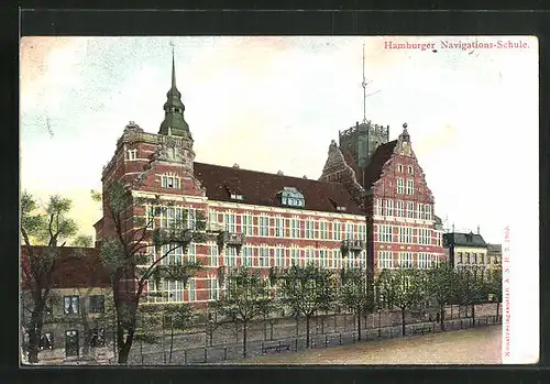 AK Hamburg-St. Pauli, Strassenpartie mit Navigationsschule