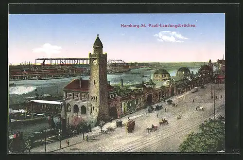 AK Hamburg-St. Pauli, Landungsbrücke aus der Vogelschau