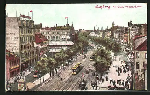 AK Hamburg-St. Pauli, Strassenbahnen auf der Reeperbahn