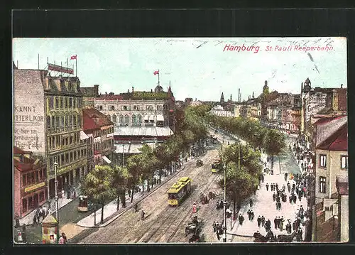 AK Hamburg-St. Pauli, Strassenbahnen auf der Reeperbahn