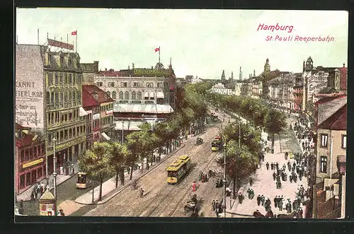 AK Hamburg-St. Pauli, Strassenbahnen auf der Reeperbahn