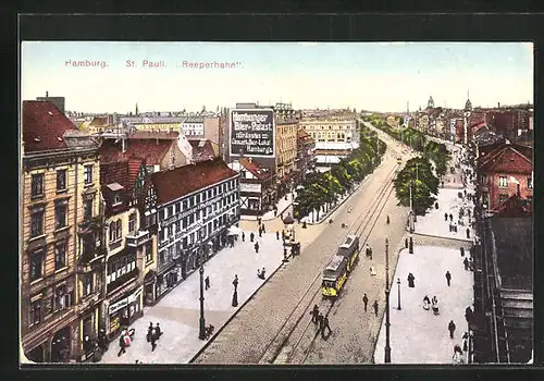 AK Hamburg-St. Pauli, Reeperbahn, Strassenbahn und Passanten