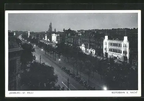 AK Hamburg-St. Pauli, Reeperbahn bei Nacht